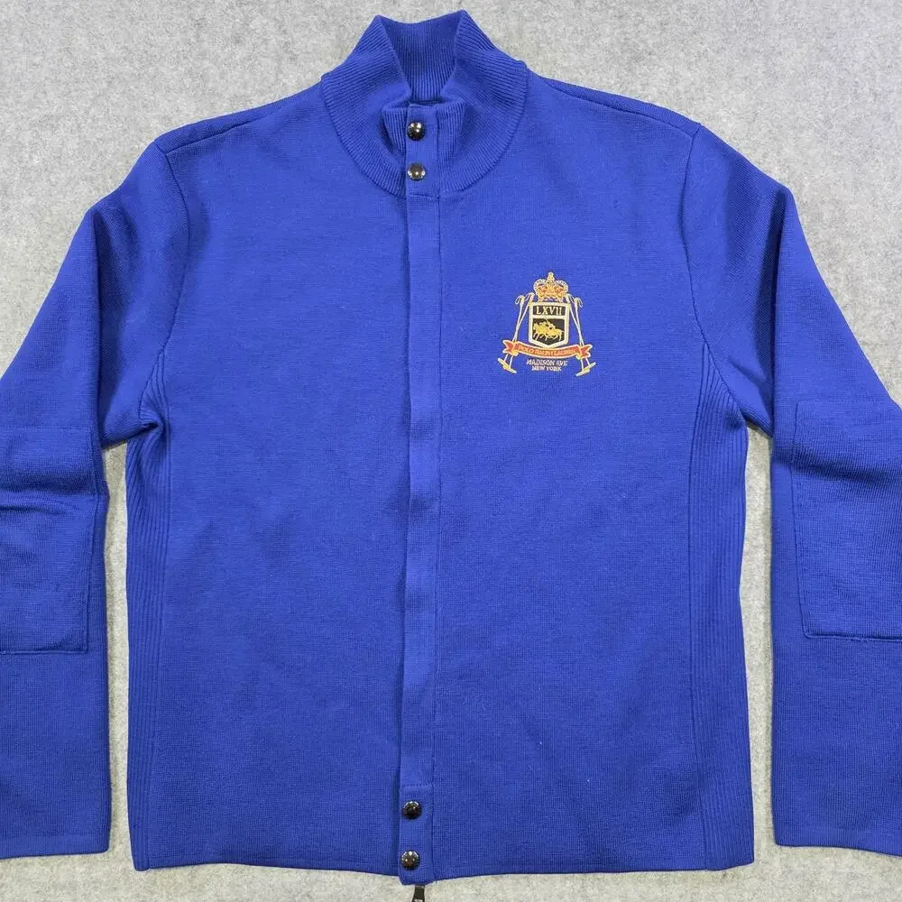 Polo Ralph Lauren Sweater Mens Medium? Blue Full Zip Mock Neck Mercer Club Crest